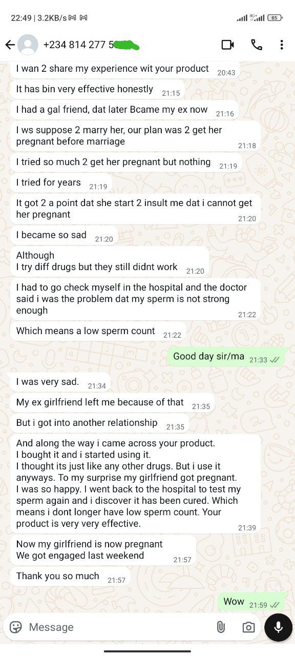 WhatsApp message — product very efficient and effective