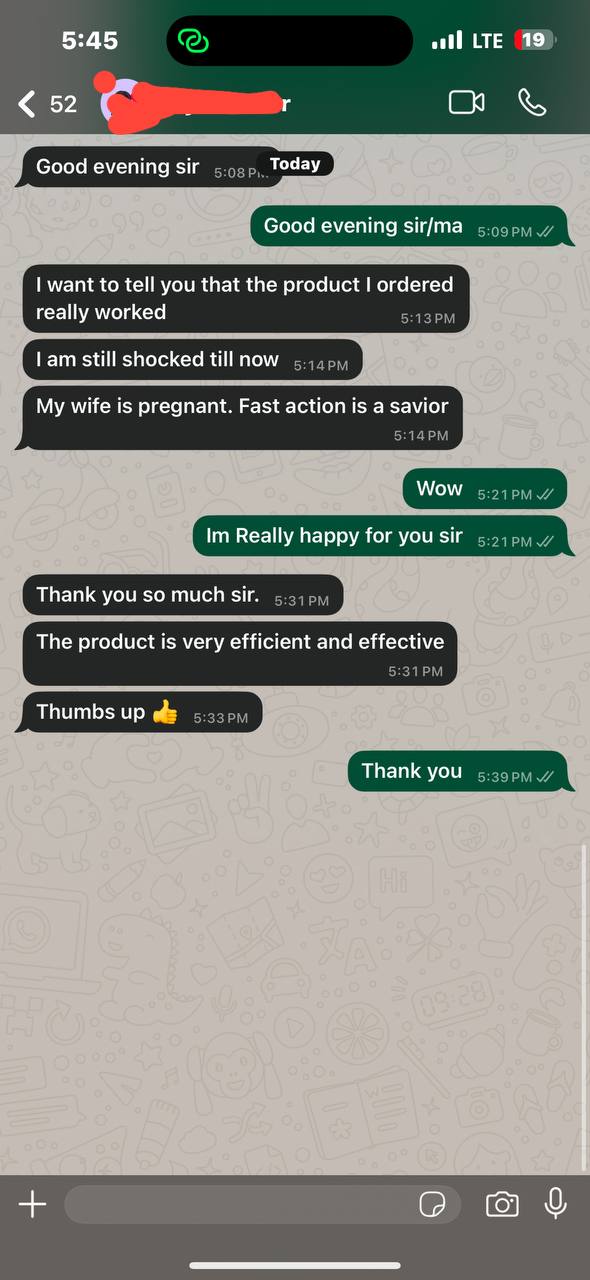 WhatsApp message — wife ordered for husband, sperm now normal