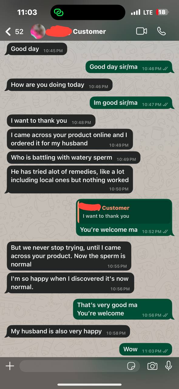 WhatsApp message — my wife is pregnant, product worked